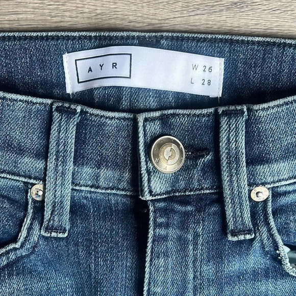 AYR The Riser Skinny Jeans High Rise Stretchy Denim Raw Hem Neon Jupiter - Picture 6 of 13